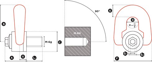 Drawing of the double swivel lifting point Codipro DSP