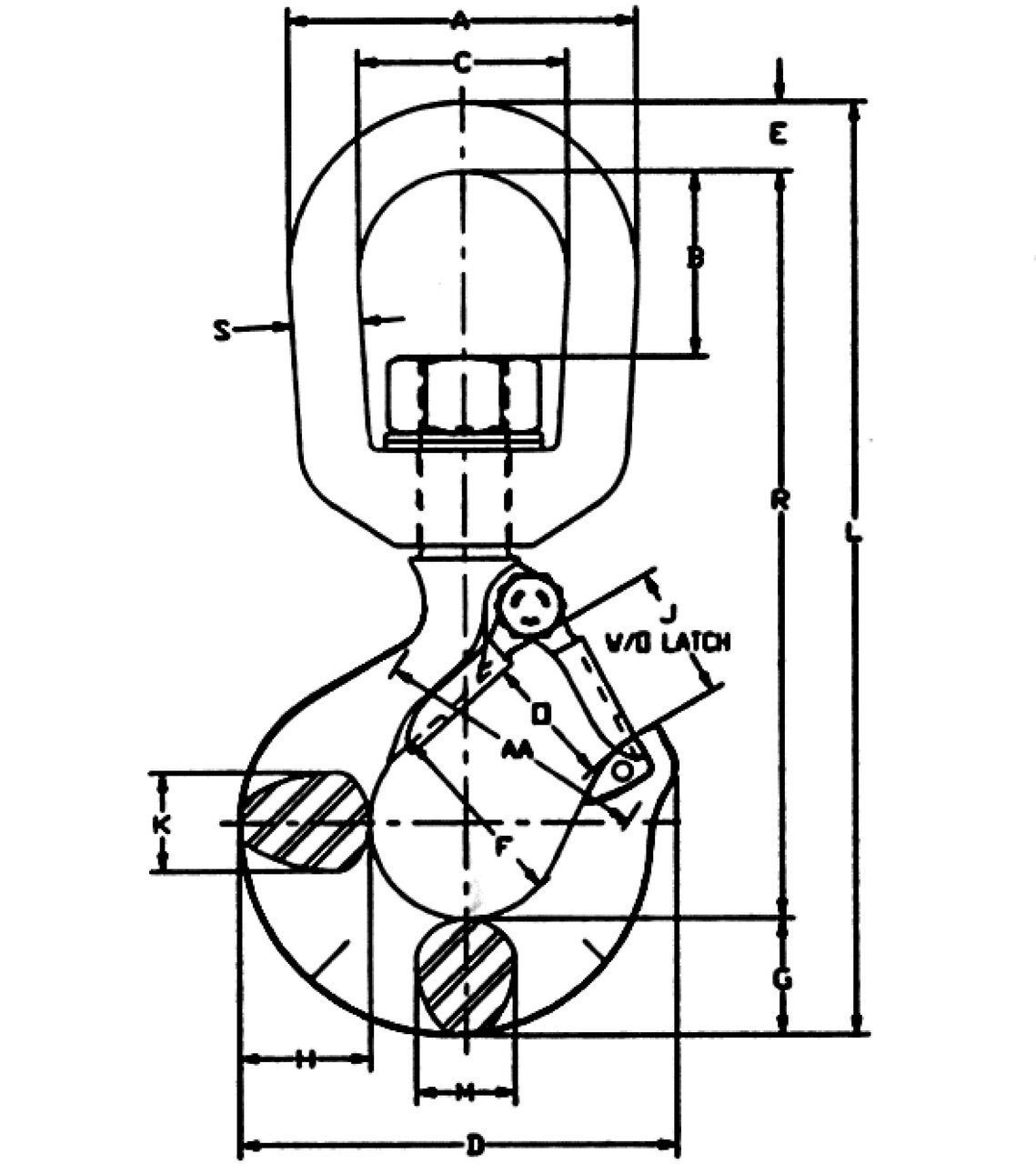 Crosby L-322 AN and L-322 CN Swivel Hook measurements Crosby L-322 AN and L-322 CN Swivel Hook measurements