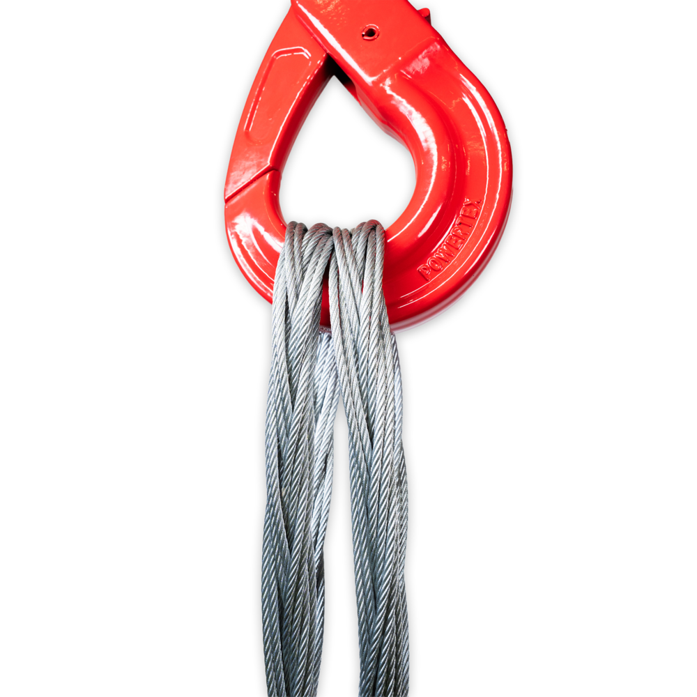 Powertex flat braided wire sling with hook in use Powertex flat braided wire sling with hook in use