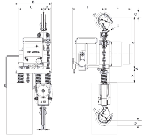 Air chain hoist RED ROOSTER TCR-1000 series.