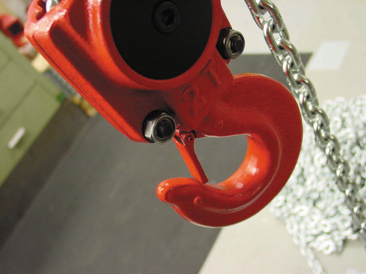 Red Rooster Lifting Hook A Red Hook close up