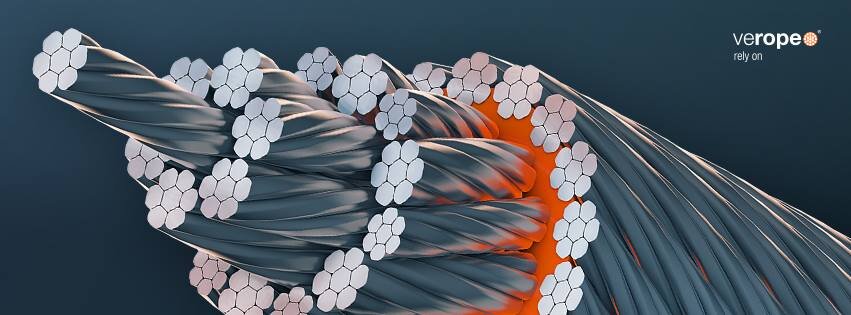 Verope rely on A close up 3D image of a steel wire rope with plastic impregnation