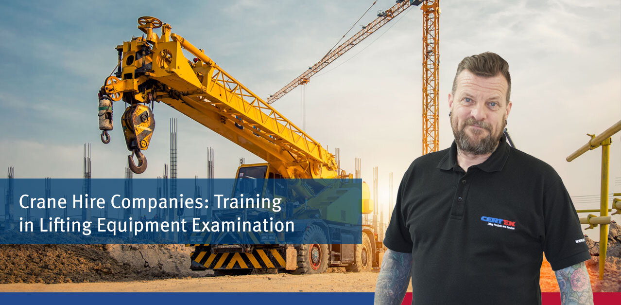 Crane Hire Company: Training in Lifting Equipment Examination A mobile and tower crane on a construction site with a Lifting Safety and Inspection Trainer