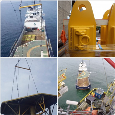 An oil rig platform being dismantled and lifting using Certex Spreader beams and steel wire rope and lifting components