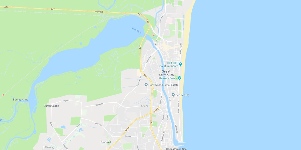 A map of the Great Yarmouth Area in multiple colours