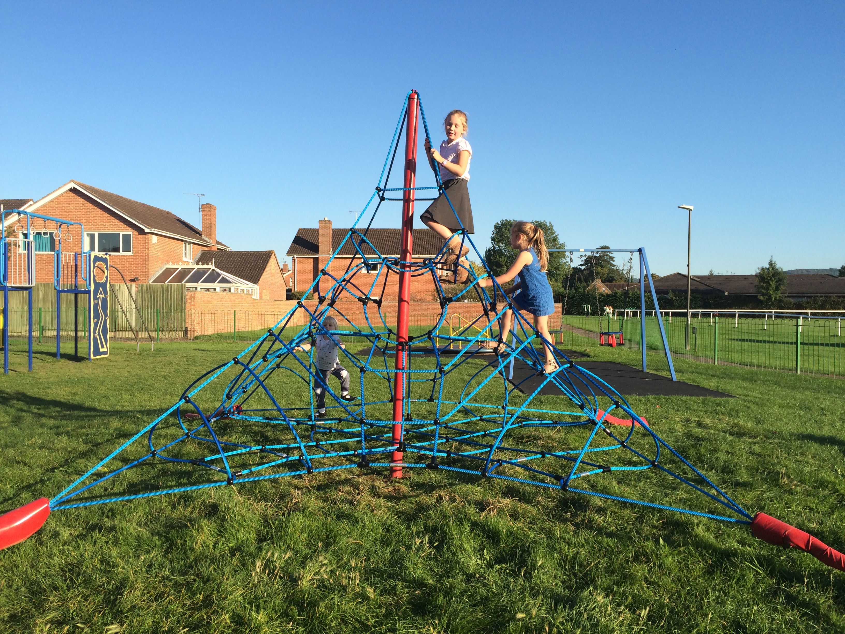 New replacement playground space net installed at Hardwicke Village Park Gloucestershire