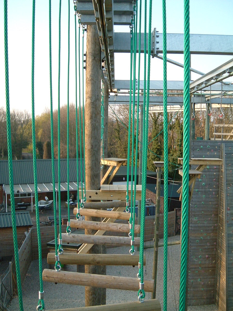 Children’s playground rope bridge for balance and traverse crossing play