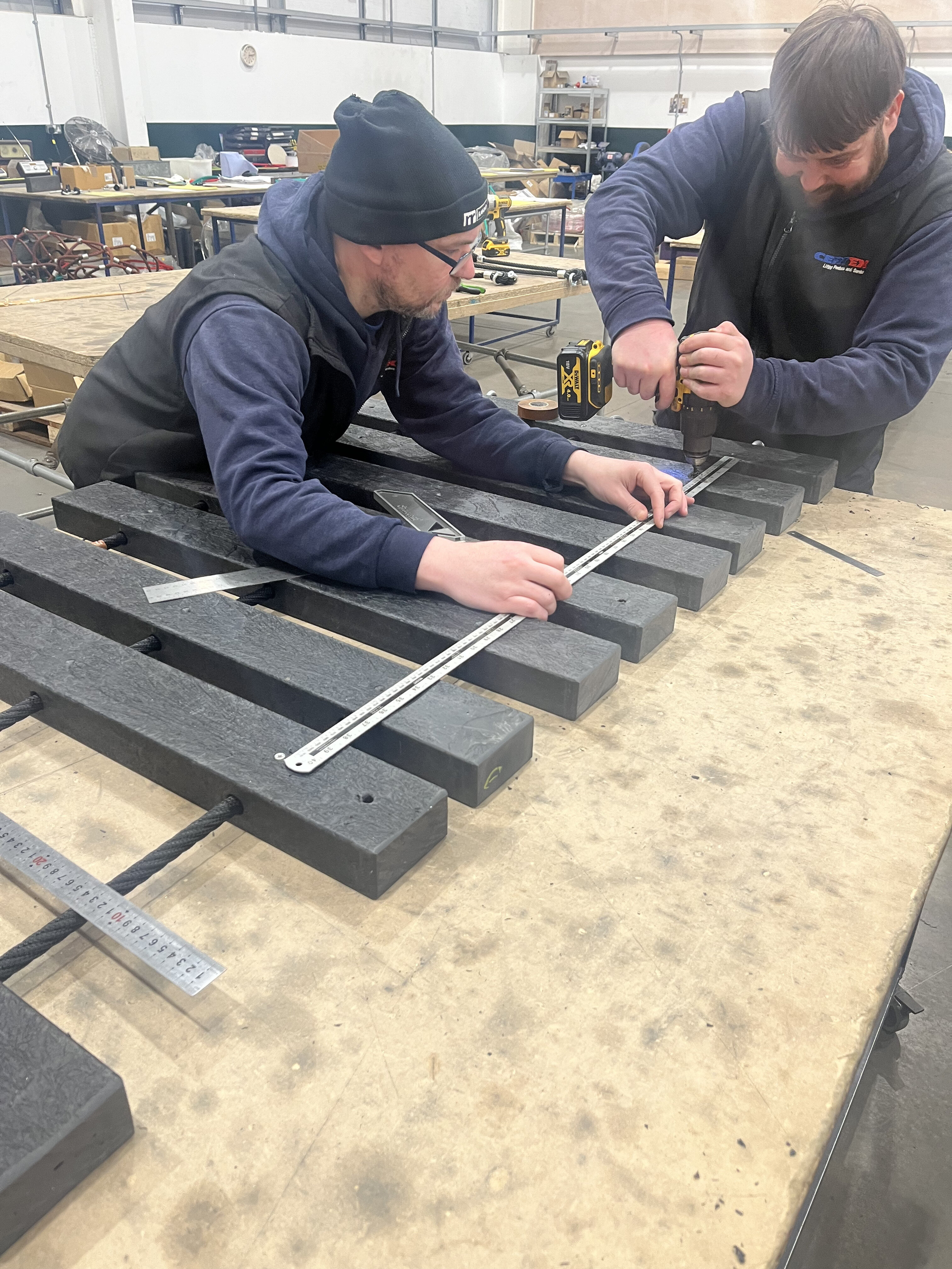 Rope bridge being measured and manufactured in the Certex UK warehouse
