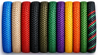 Twisted and braided nylon playground rope colour options showing Combi Play 6 strand steel core combination rope colours