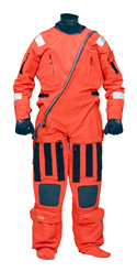 A bright orange immersion suit