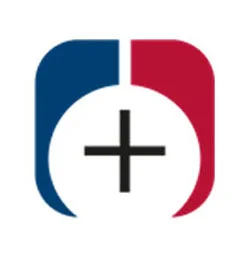 Logo in blue and red