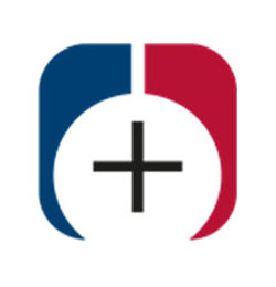 Logo in blue and red